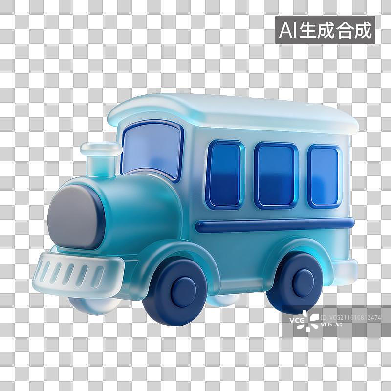 【AI数字艺术】3D磨砂玻璃材质火车头元素图片素材