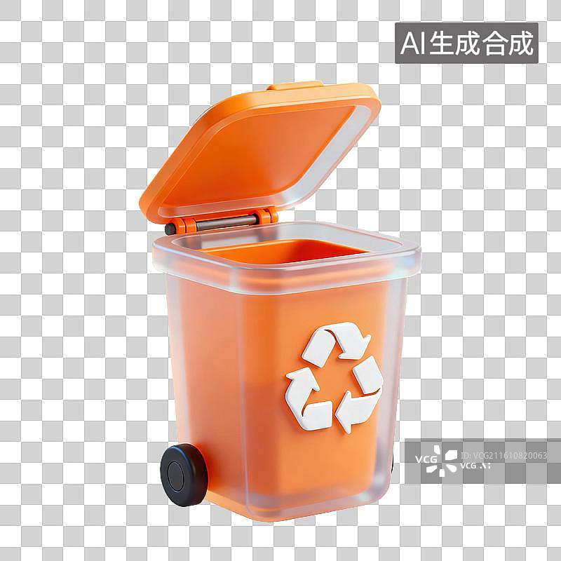 【AI数字艺术】3D磨砂玻璃材质可回收垃圾桶元素图片素材