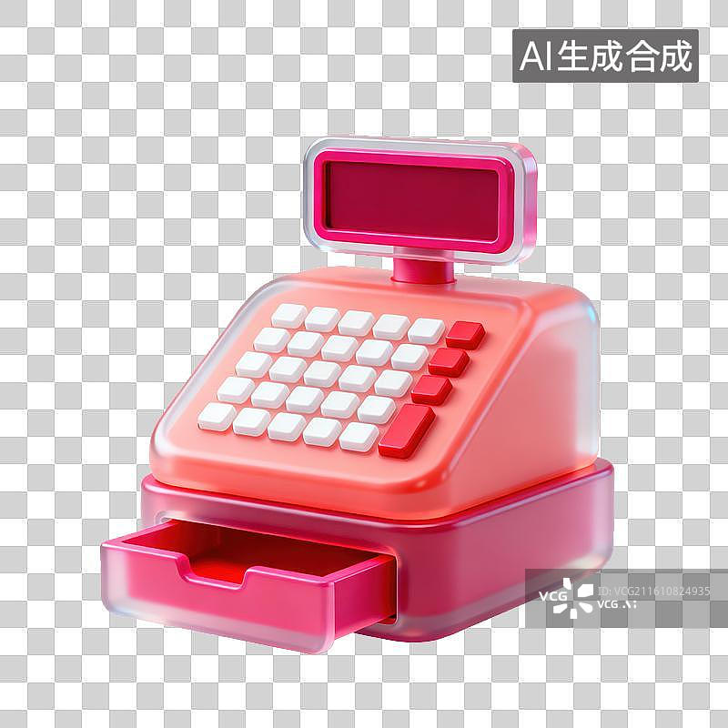 【AI数字艺术】3D磨砂玻璃材质电商购物主题购物超市收银机元素图片素材