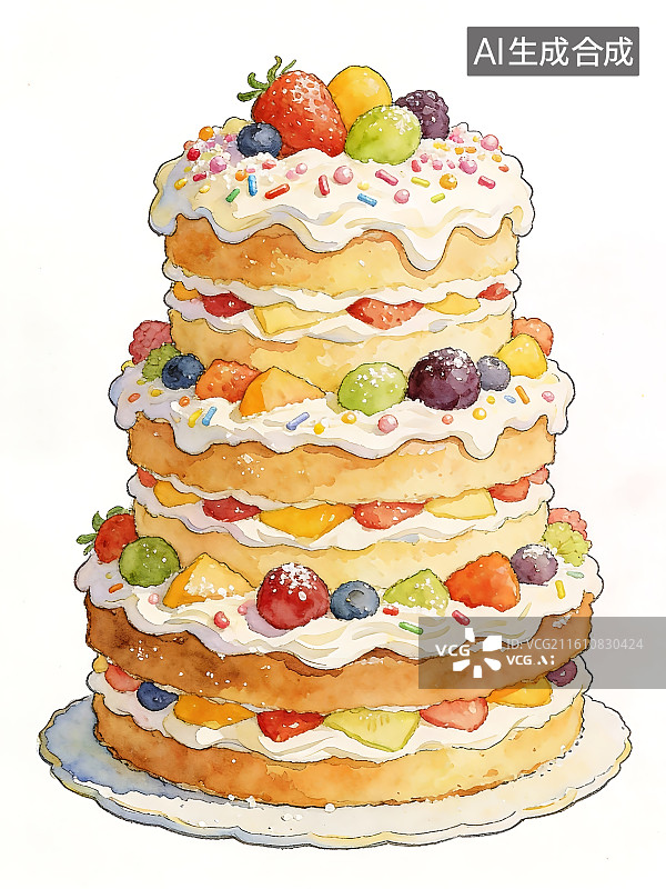 【AI数字艺术】蛋糕甜品水彩插画图片素材