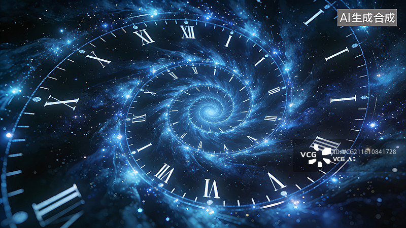 【AI数字艺术】蓝色调的无尽时间螺旋在虚拟宇宙空间图片素材