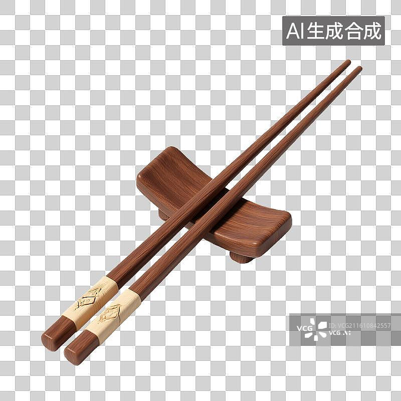 【AI数字艺术】餐具，3D渲染实木筷子，筷枕图片素材