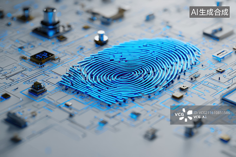【AI数字艺术】指纹芯片科技感生物识别技术创新图片素材