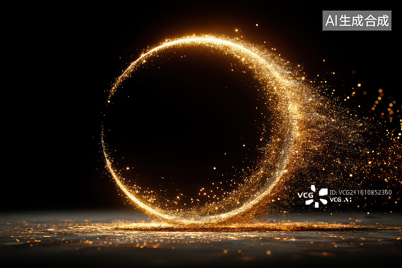 【AI数字艺术】金色粒子组成的月牙装饰元素图片素材