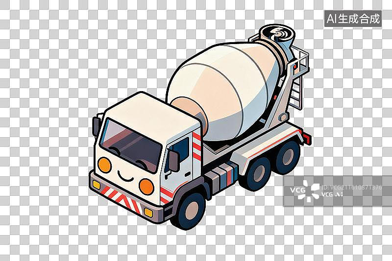 【AI数字艺术】卡通风格，一辆搅拌车PNG格式的免扣元素图片素材