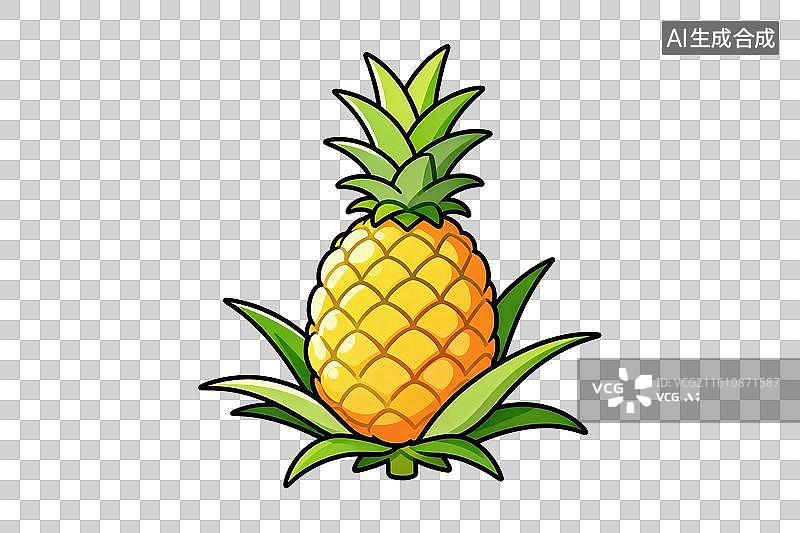 【AI数字艺术】卡通风格，一棵生长的凤梨PNG格式的免扣元素图片素材