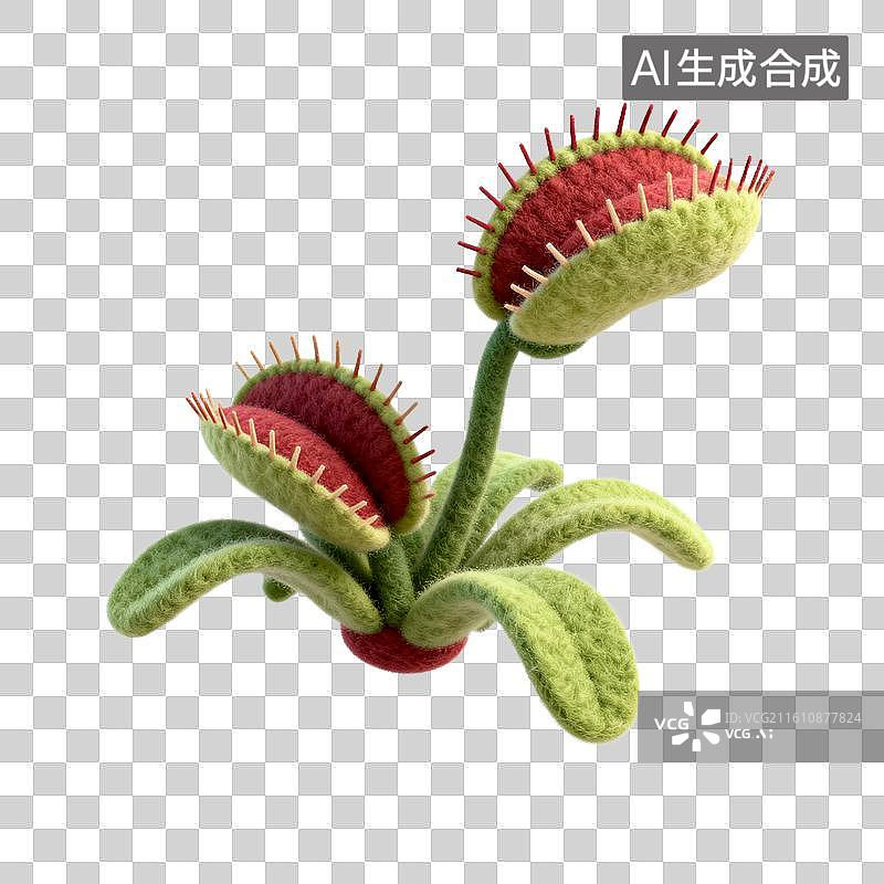 【AI数字艺术】手工毛毡捕蝇草植物模型图片素材