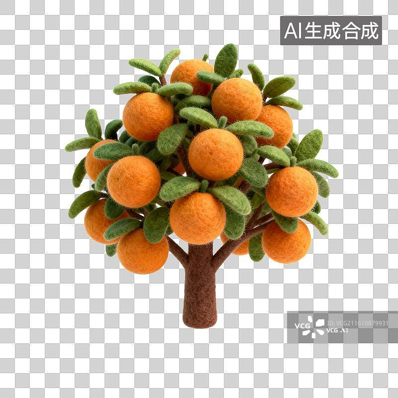 【AI数字艺术】手工毛毡橘子树装饰品图片素材