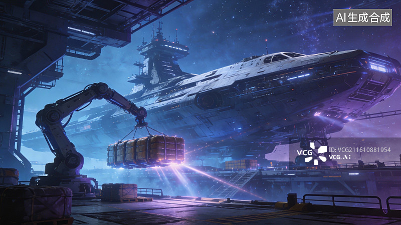 【AI数字艺术】太空船坞中的巨型飞船图片素材