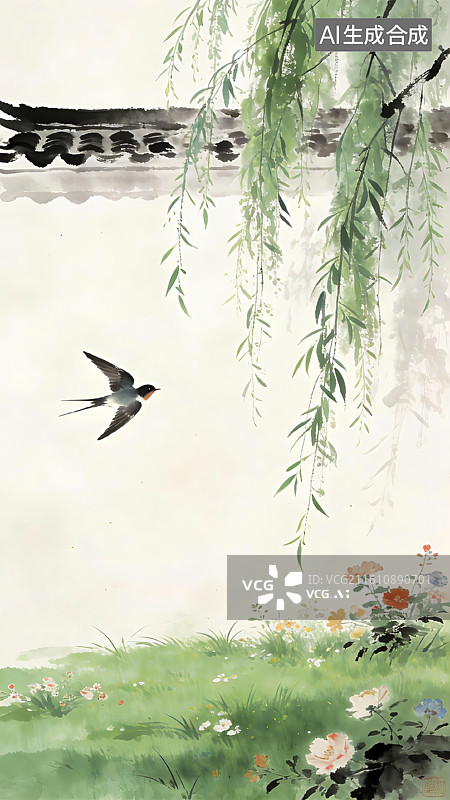 【AI数字艺术】春柳飞燕图图片素材