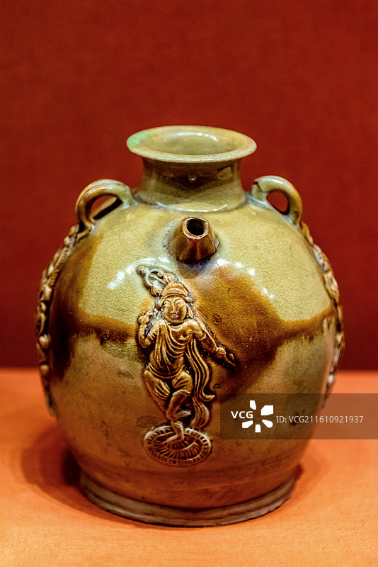 中国长沙湖南省博物馆馆藏长沙窑模印贴花壶图片素材