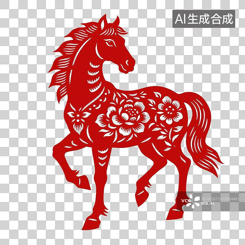 【AI数字艺术】红剪纸骏马纹图片素材