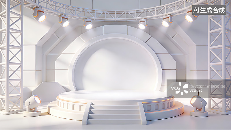 【AI数字艺术】极简白科技舞台展示背景素材图片素材
