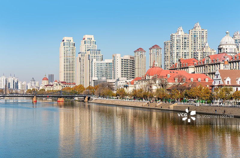 中国天津海河边的原奥匈帝国租界秋季风光图片素材