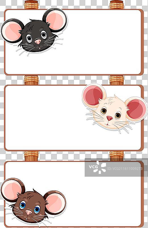 标签框上的三个可爱老鼠脸图片素材