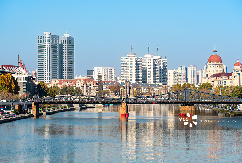 中国天津海河上的金汤桥建筑风光图片素材