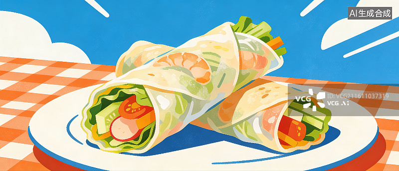 【AI数字艺术】立春节气食物春饼春卷图片素材