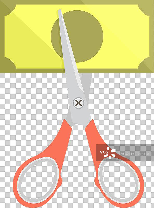 剪刀和纸币，孤立在蓝色背景上图片素材