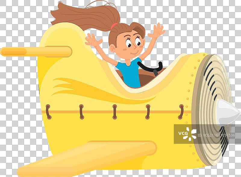 快乐的女孩乘坐飞机卡通交通工具图片素材