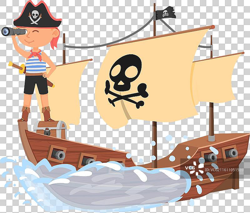 海盗船上的快乐小水手男孩图片素材