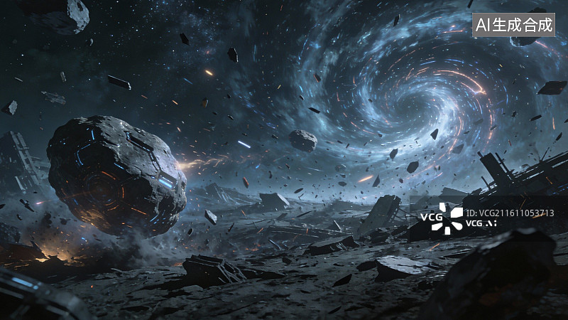 【AI数字艺术】宇宙星云与陨石撞击场景图片素材