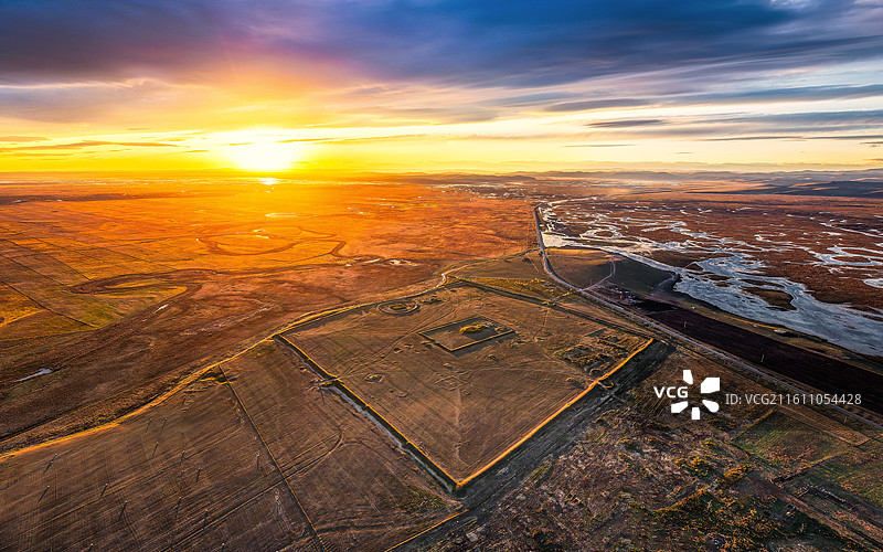 内蒙古呼伦贝尔黑山头古城航拍图片素材