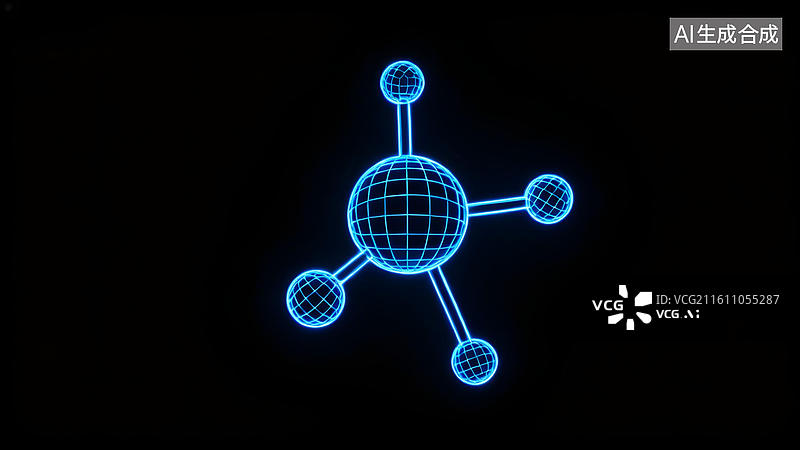 【AI数字艺术】蓝色分子结构线框图图片素材