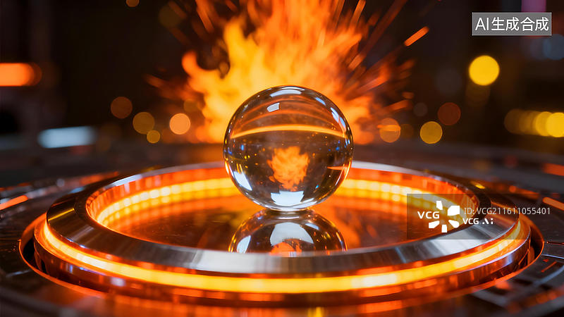 【AI数字艺术】水晶球置于发光平台图片素材