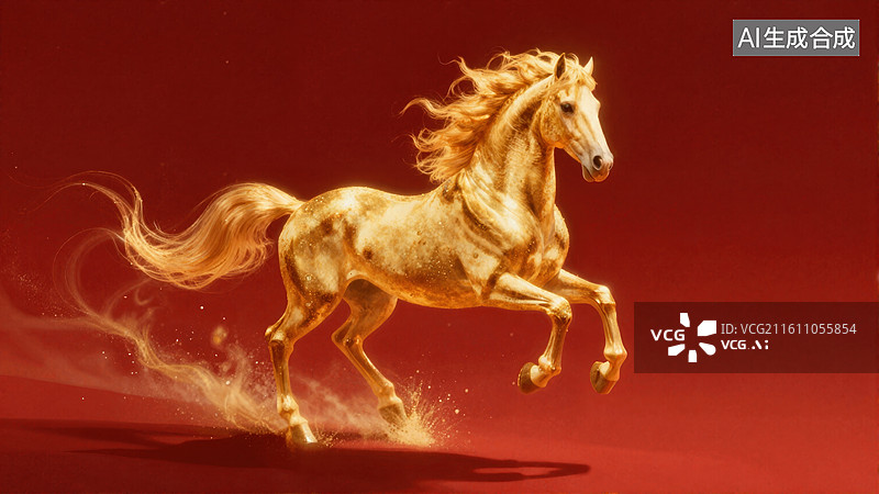 【AI数字艺术】金色骏马奔腾迎新春图片素材