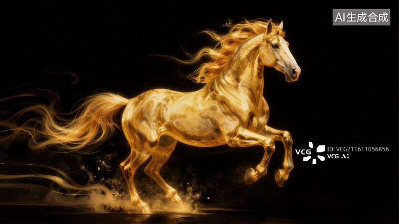 【AI数字艺术】金色骏马奔腾迎新春图片素材