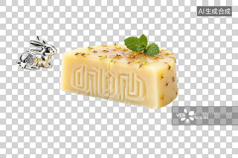 【AI数字艺术】桂花糕配薄荷叶与银兔摆件图片素材