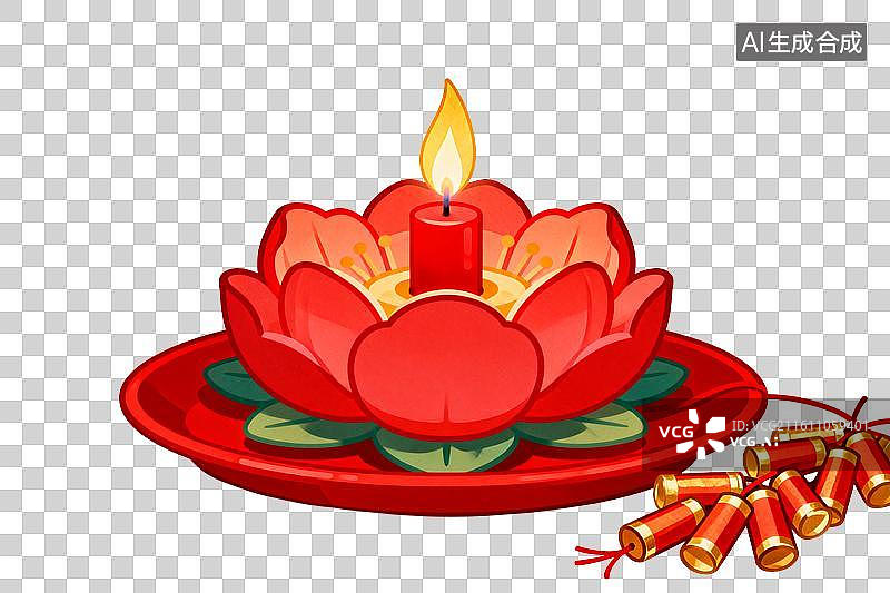 【AI数字艺术】红莲烛火配鞭炮喜庆场景图片素材