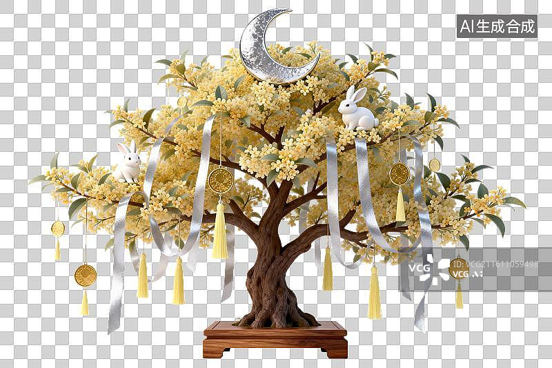 【AI数字艺术】月兔花树装饰摆件图片素材