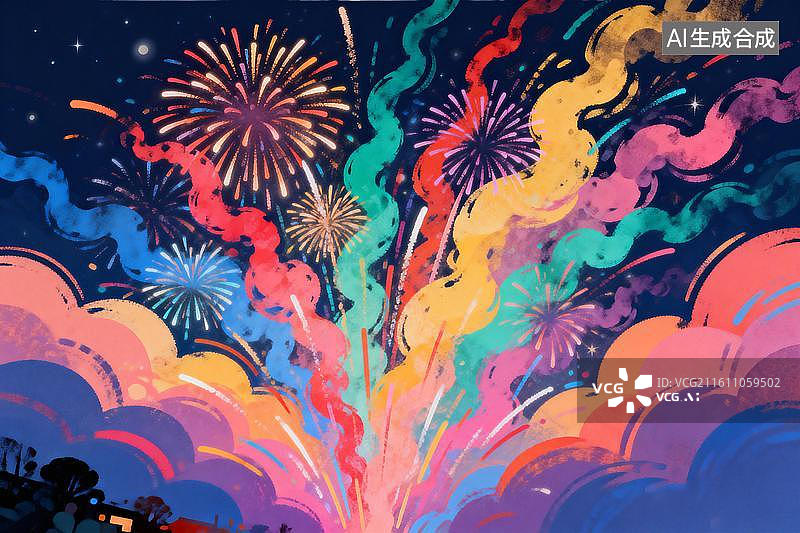 【AI数字艺术】绚烂烟花绽放夜空璀璨夺目图片素材