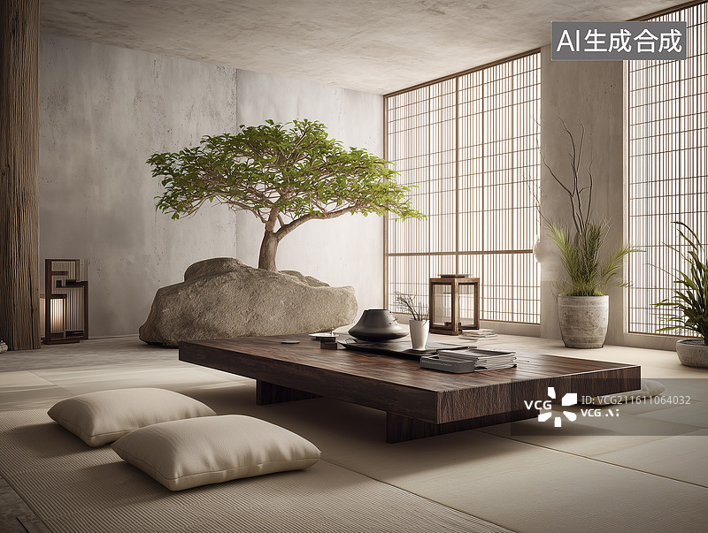 【AI数字艺术】日式禅意客厅图片素材