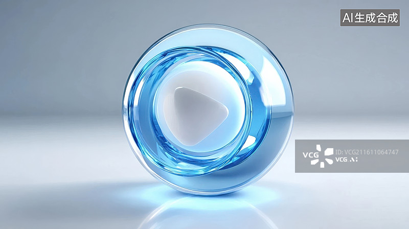 【AI数字艺术】抽象蓝色玻璃球播放按钮图片素材