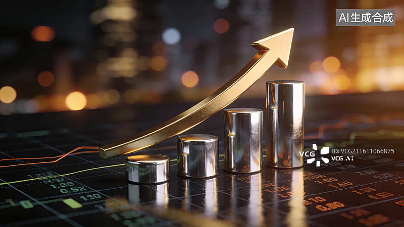 【AI数字艺术】GDP投资理财，国内生产总值，民生，经济，发展，黄金上涨图片素材