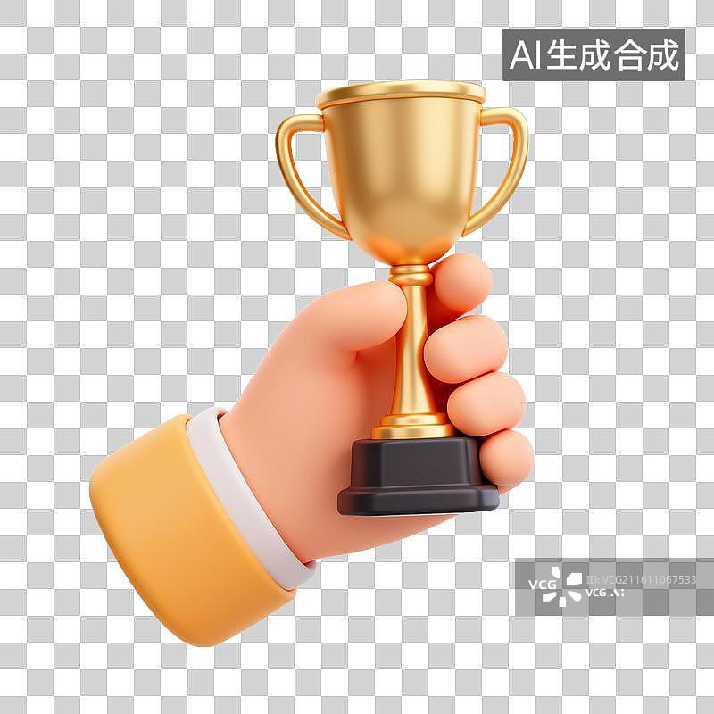 【AI数字艺术】手持金色奖杯的卡通手图片素材