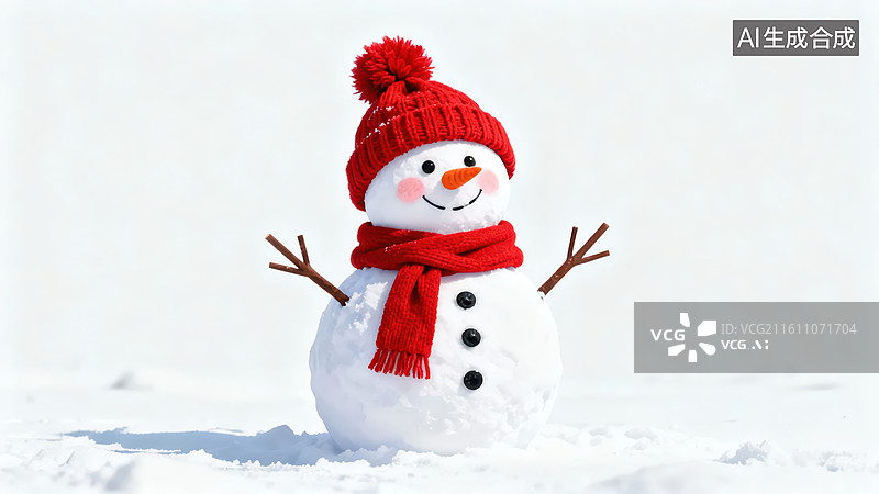 【AI数字艺术】戴红帽围巾的雪人图片素材