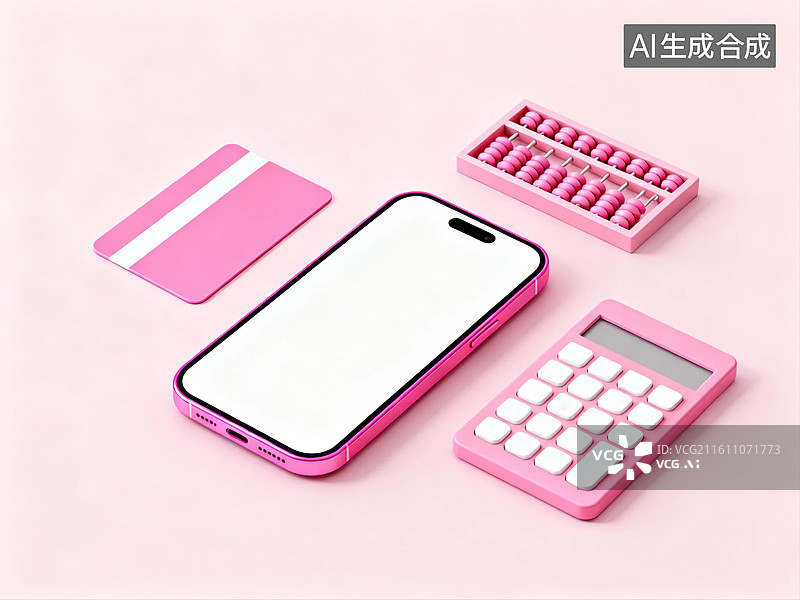 【AI数字艺术】粉色手机计算器与算盘图片素材