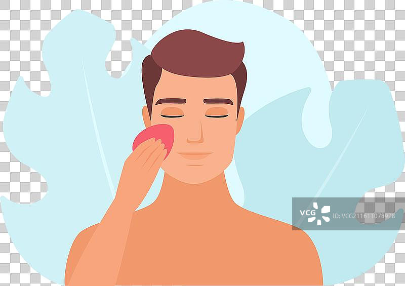 男人用海绵涂抹粉底霜图片素材