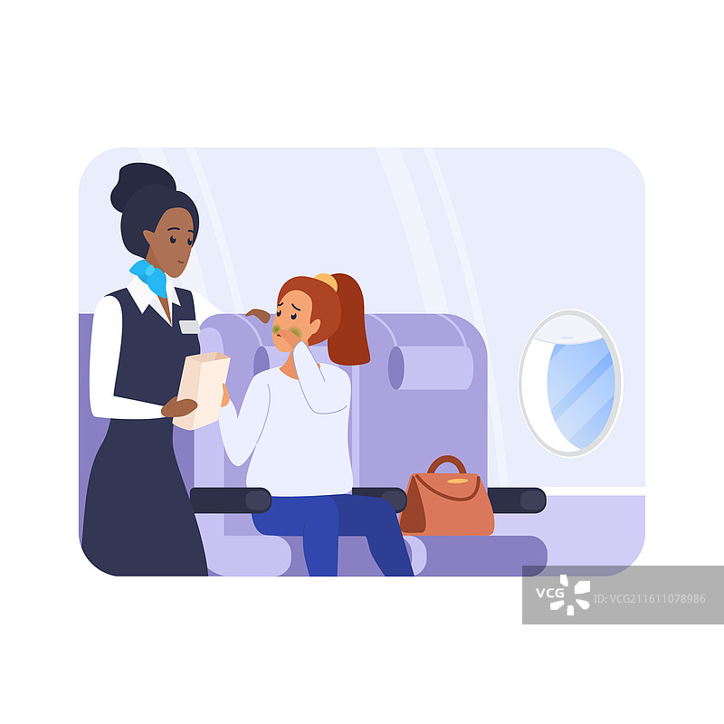 空姐递给女子一个纸袋图片素材