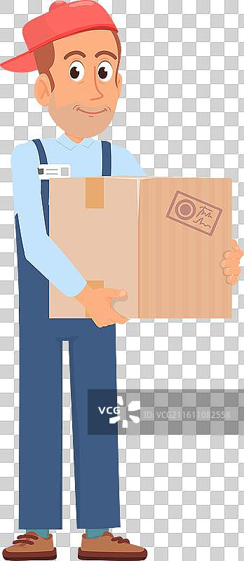 送货服务人员手持纸板箱图片素材