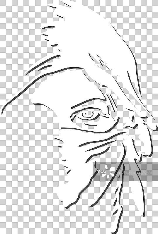 手绘艺术风格的女孩头像，不露脸图片素材