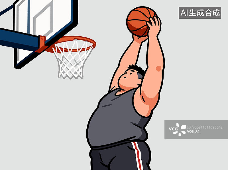 【AI数字艺术】[矢量EPS素材]胖男孩篮球扣篮运动图片素材