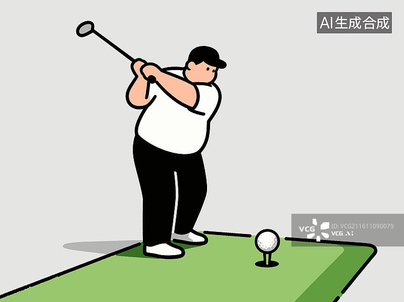 【AI数字艺术】[矢量EPS素材]卡通高尔夫球手挥杆击球图片素材