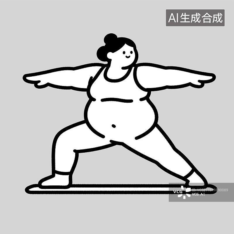 【AI数字艺术】[矢量EPS素材]胖女人练习瑜伽战士式图片素材