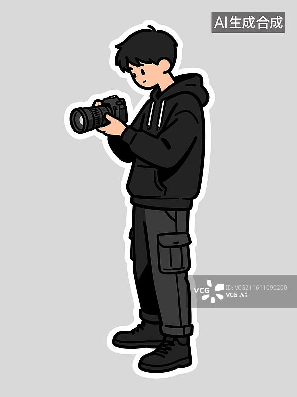 【AI数字艺术】[矢量EPS素材]手持相机的男性摄影师形象图片素材