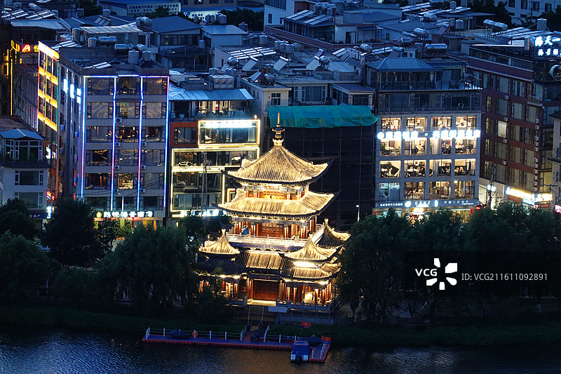 云南大理下关苍山洱海西洱河锁水阁城市风光图片素材