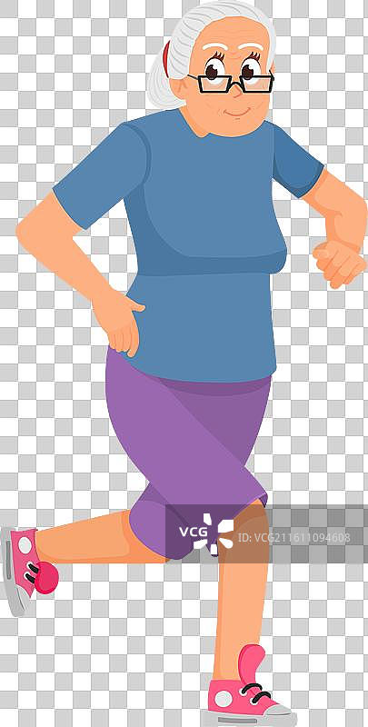 老年女性角色，正在慢跑锻炼图片素材